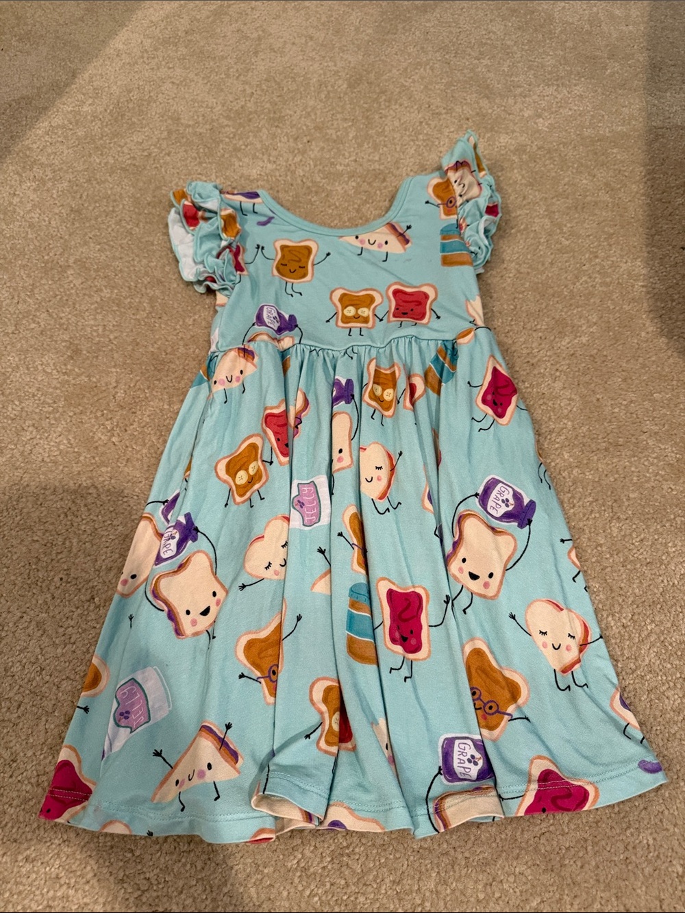 Little Sleepies Blue Toast & Jam Print Flutter Sleeve Dress